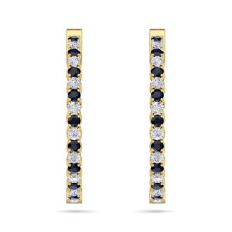 3 1/2 Carat Sapphire and Diamond Hoop Earrings In 14 Karat Yellow Gold, 1 Inch