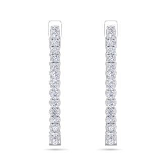 5 Carat Diamond Hoop Earrings In 14 Karat White Gold, 1 1/4 Inch