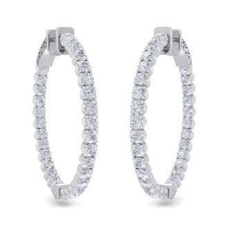 5 Carat Diamond Hoop Earrings In 14 Karat White Gold, 1 1/4 Inch