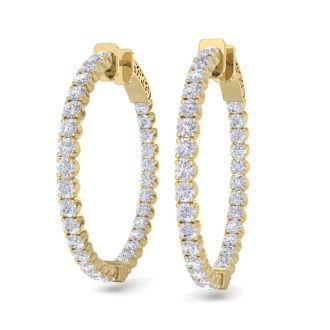 5 Carat Diamond Hoop Earrings In 14 Karat Yellow Gold, 1 1/4 Inch