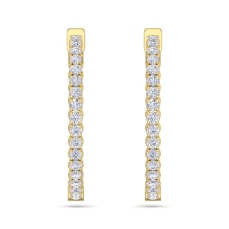 5 Carat Diamond Hoop Earrings In 14 Karat Yellow Gold, 1 1/4 Inch