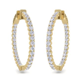 5 Carat Diamond Hoop Earrings In 14 Karat Yellow Gold, 1 1/4 Inch