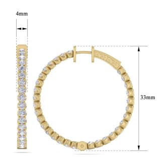 5 Carat Diamond Hoop Earrings In 14 Karat Yellow Gold, 1 1/4 Inch