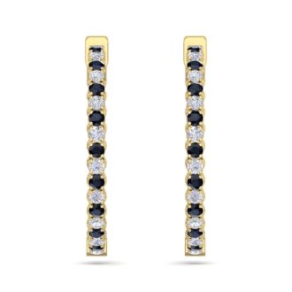 5 Carat Sapphire and Diamond Hoop Earrings In 14 Karat Yellow Gold, 1 1/4 Inch
