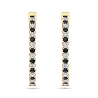 5 Carat Sapphire and Diamond Hoop Earrings In 14 Karat Yellow Gold, 1 1/4 Inch