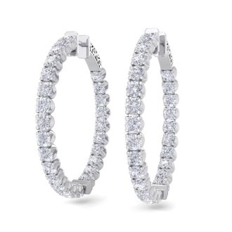 5 Carat Diamond Hoop Earrings In 14 Karat White Gold, 1 1/2 Inches