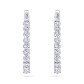 5 Carat Diamond Hoop Earrings In 14 Karat White Gold, 1 1/2 Inches