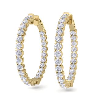 5 Carat Diamond Hoop Earrings In 14 Karat Yellow Gold, 1 1/2 Inches