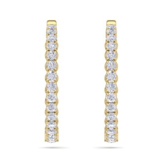 5 Carat Diamond Hoop Earrings In 14 Karat Yellow Gold, 1 1/2 Inches