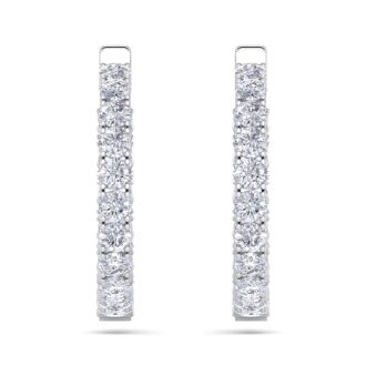 7 Carat Diamond Hoop Earrings In 14 Karat White Gold, 1 1/4 Inch