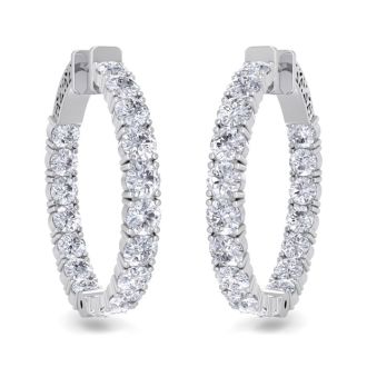 7 Carat Diamond Hoop Earrings In 14 Karat White Gold, 1 1/4 Inch
