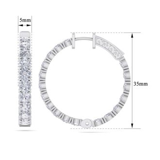 7 Carat Diamond Hoop Earrings In 14 Karat White Gold, 1 1/4 Inch