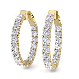 7 Carat Diamond Hoop Earrings In 14 Karat Yellow Gold, 1 1/4 Inch