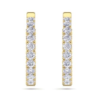 7 Carat Diamond Hoop Earrings In 14 Karat Yellow Gold, 1 1/4 Inch