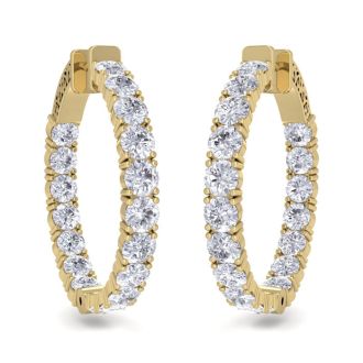 7 Carat Diamond Hoop Earrings In 14 Karat Yellow Gold, 1 1/4 Inch