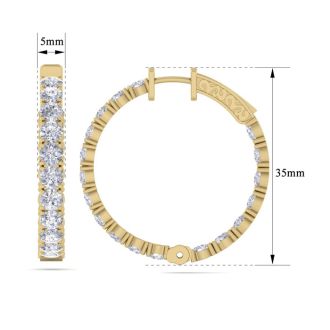 7 Carat Diamond Hoop Earrings In 14 Karat Yellow Gold, 1 1/4 Inch
