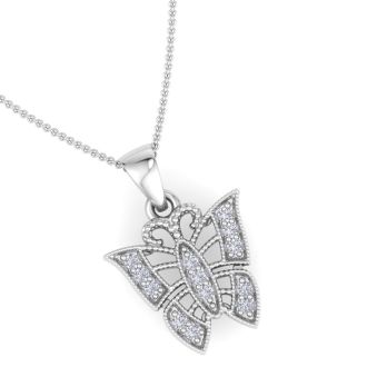 Diamond Butterfly Pendant in 10k White Gold
