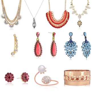 Statement Jewelry Gift Set Featuring 10 Pieces of Fashion Necklaces, Earrings, Ring and Bracelets