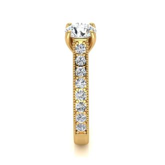 Moissanite Engagement Ring; 1 1/2 Carat Round Shape Moissanite Engagement Ring In 14 Karat Yellow Gold