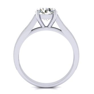 Moissanite Engagement Ring; 2 Carat Round Shape Moissanite Engagement Ring In 14 Karat White Gold