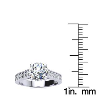 Moissanite Engagement Ring; 2 Carat Round Shape Moissanite Engagement Ring In 14 Karat White Gold