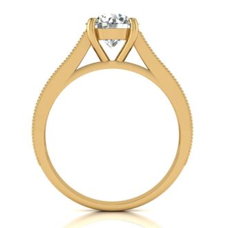 Moissanite Engagement Ring; 2 Carat Round Shape Moissanite Engagement Ring In 14 Karat Yellow Gold