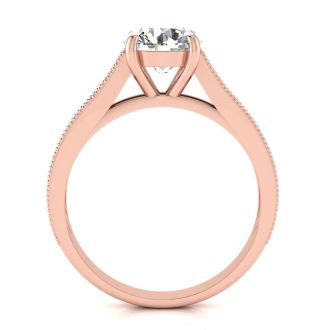 Moissanite Engagement Ring; 2 Carat Round Shape Moissanite Engagement Ring In 14 Karat Rose Gold