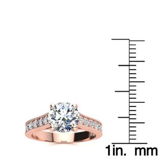Moissanite Engagement Ring; 2 Carat Round Shape Moissanite Engagement Ring In 14 Karat Rose Gold