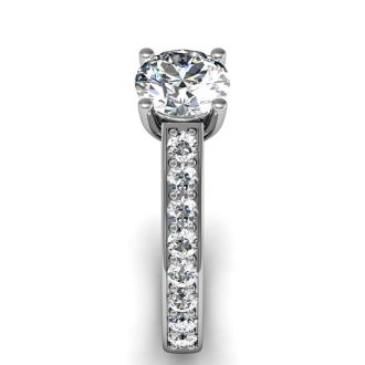 Moissanite Engagement Ring; 1 1/2 Carat Round Shape Moissanite Engagement Ring In 14 Karat White Gold