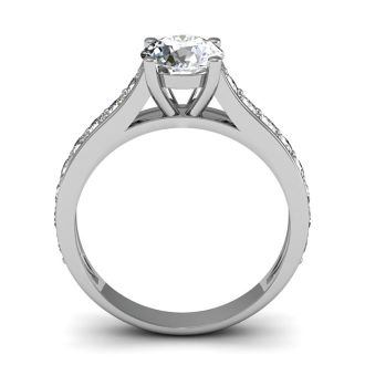 Moissanite Engagement Ring; 1 1/2 Carat Round Shape Moissanite Engagement Ring In 14 Karat White Gold