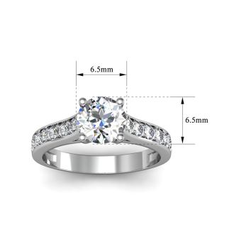 Moissanite Engagement Ring; 1 1/2 Carat Round Shape Moissanite Engagement Ring In 14 Karat White Gold