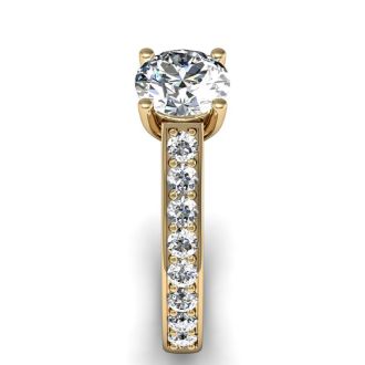 Moissanite Engagement Ring; 1 1/2 Carat Round Shape Moissanite Engagement Ring In 14 Karat Yellow Gold