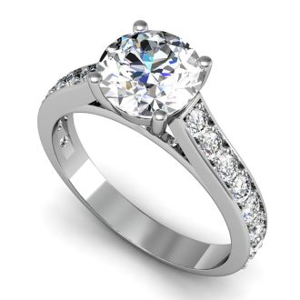 Moissanite Engagement Ring; 2 Carat Round Shape Moissanite Engagement Ring In 14 Karat White Gold