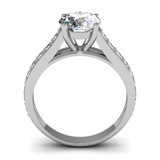 Moissanite Engagement Ring; 2 Carat Round Shape Moissanite Engagement Ring In 14 Karat White Gold