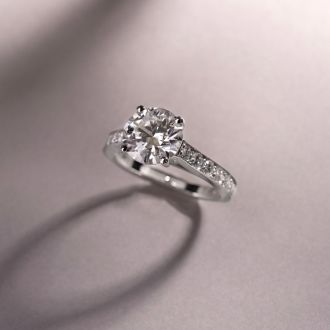 Moissanite Engagement Ring; 2 Carat Round Shape Moissanite Engagement Ring In 14 Karat White Gold