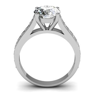 Moissanite Engagement Ring; 2 1/2 Carat Round Shape Moissanite Engagement Ring In 14 Karat White Gold