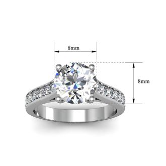 Moissanite Engagement Ring; 2 1/2 Carat Round Shape Moissanite Engagement Ring In 14 Karat White Gold
