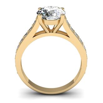 Moissanite Engagement Ring; 2 1/2 Carat Round Shape Moissanite Engagement Ring In 14 Karat Yellow Gold