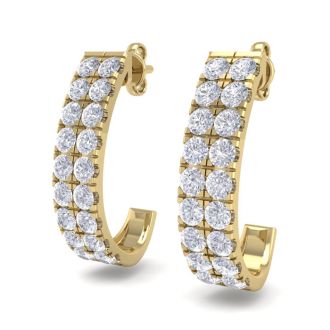 3 Carat Diamond J Hoop Earrings In 14 Karat Yellow Gold. Incredibly Beautiful Important Hoop Earrings With Loads Of Shimmering Diamonds!