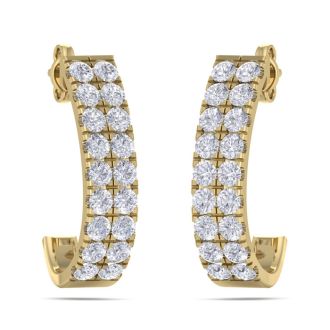 3 Carat Diamond J Hoop Earrings In 14 Karat Yellow Gold. Incredibly Beautiful Important Hoop Earrings With Loads Of Shimmering Diamonds!