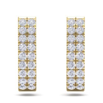 3 Carat Diamond J Hoop Earrings In 14 Karat Yellow Gold. Incredibly Beautiful Important Hoop Earrings With Loads Of Shimmering Diamonds!