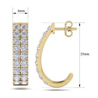 3 Carat Diamond J Hoop Earrings In 14 Karat Yellow Gold. Incredibly Beautiful Important Hoop Earrings With Loads Of Shimmering Diamonds!