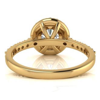 Moissanite Engagement Ring; 1 1/4 Carat Round Shape Halo Moissanite Engagement Ring In 14 Karat Yellow Gold