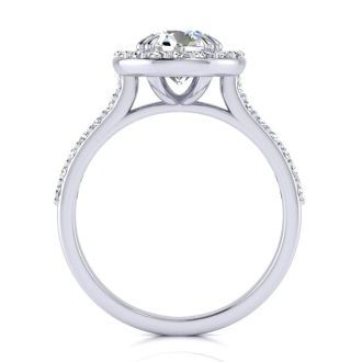 Moissanite Engagement Ring; 2 Carat Round Shape Halo Moissanite Engagement Ring In 14 Karat White Gold