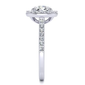 Moissanite Engagement Ring; 2 Carat Round Shape Halo Moissanite Engagement Ring In 14 Karat White Gold