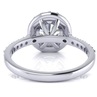 Moissanite Engagement Ring; 2 Carat Round Shape Halo Moissanite Engagement Ring In 14 Karat White Gold