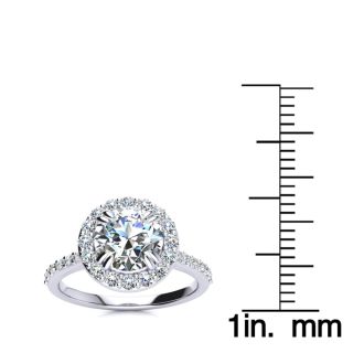 Moissanite Engagement Ring; 2 Carat Round Shape Halo Moissanite Engagement Ring In 14 Karat White Gold