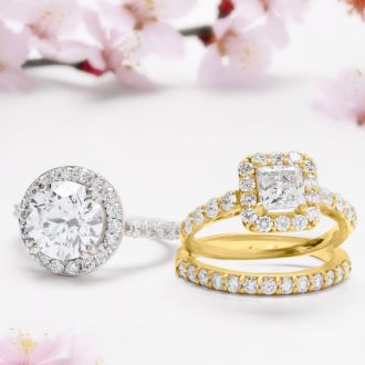 Moissanite Engagement Ring; 2 Carat Round Shape Halo Moissanite Engagement Ring In 14 Karat White Gold