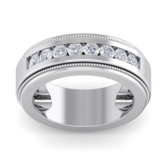 1 Carat Mens Diamond Band Ring In 14 Karat White Gold