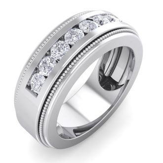 1 Carat Mens Diamond Band Ring In 14 Karat White Gold